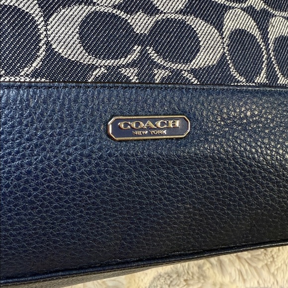 Denim Coach Navy and White Signature Tote - Picture 5 of 14